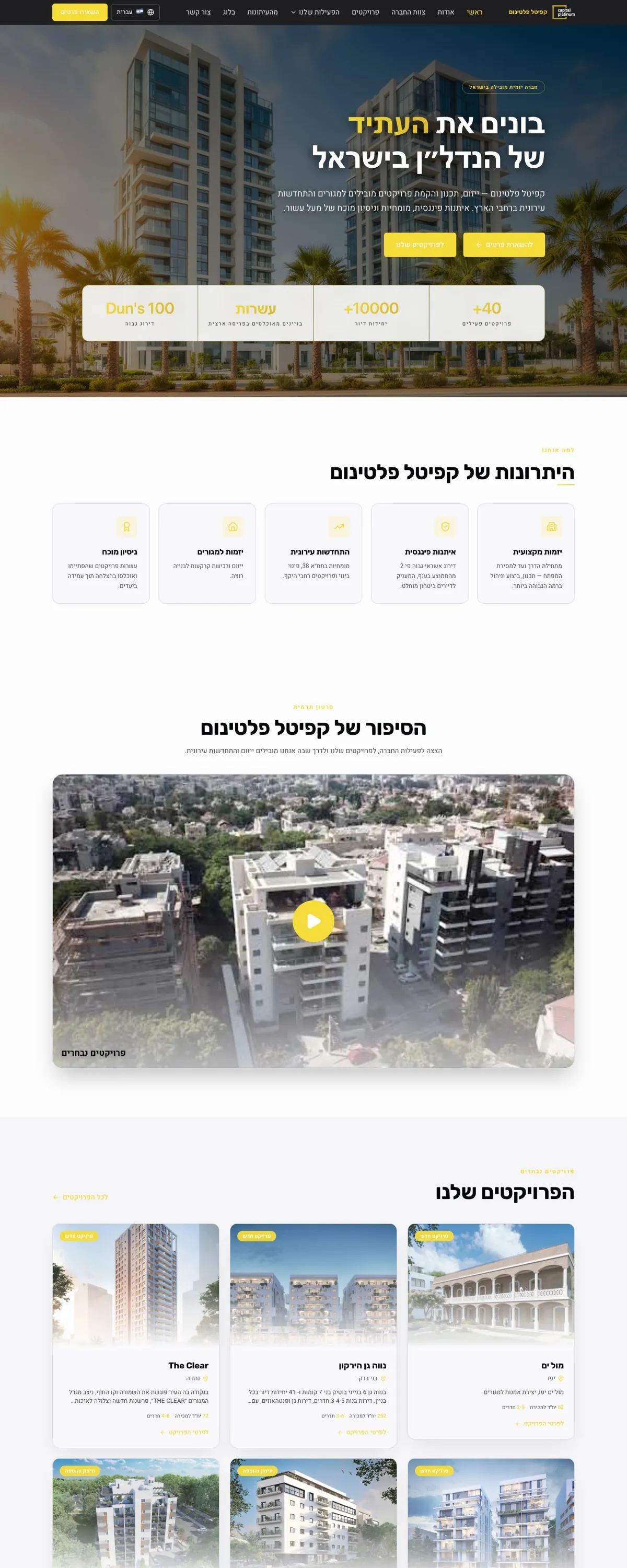 צילום עמוד ארוך של האתר של Capital Platinum, בניינים, נתוני החברה ורשימת פרויקטים